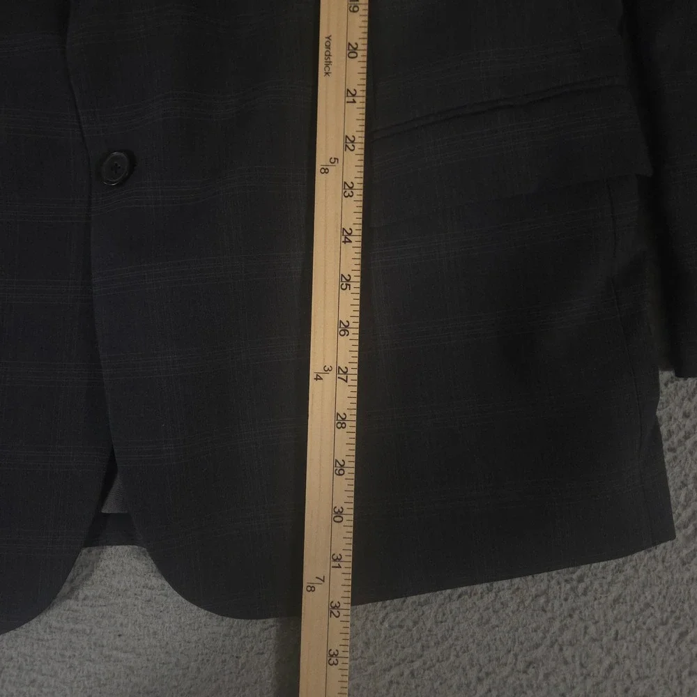 Awearness Kenneth Cole Sport Coat Mens 48R Charcoal Plaid Wool Blend Slim Fit